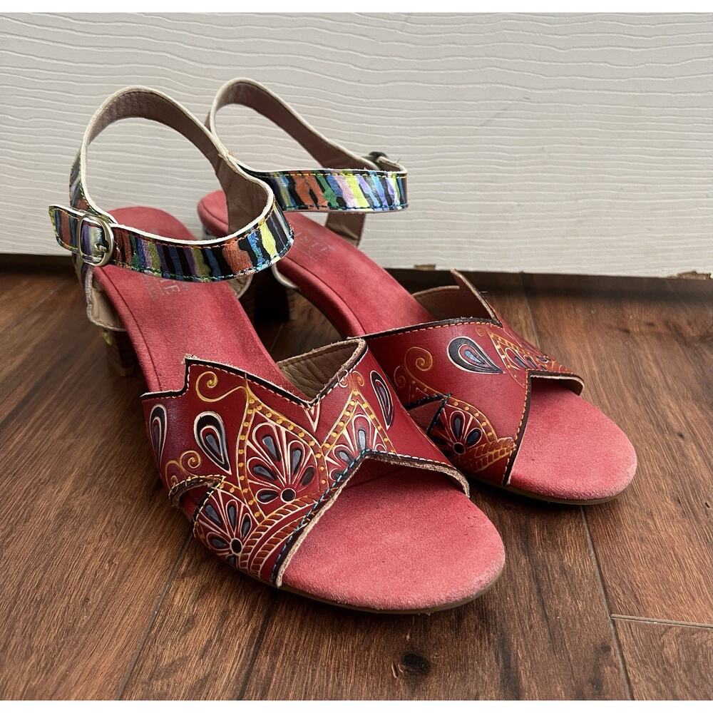 L'ARTISTE BY SPRING STEP Civika Red Butterfly Sandals Heels Sz 42 US 10.5-11